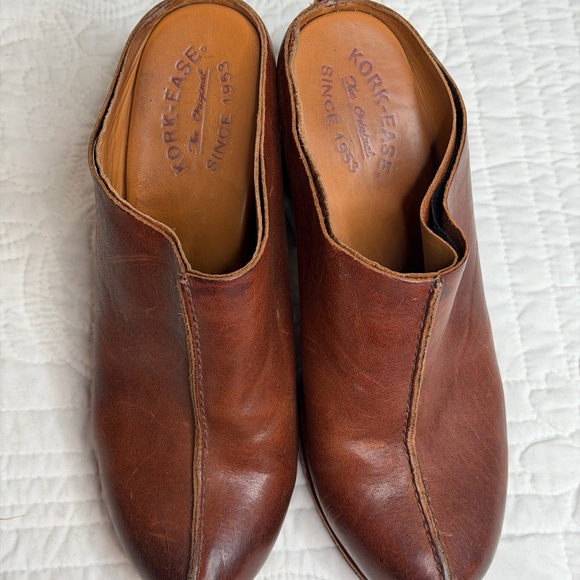 Kork-Ease Sagano Mule Leather Wrapped Women's 8 Brown Rum Chunky Heels Comfort - Picture 2 of 13